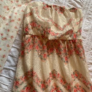 Strapless floral lace maxi dress